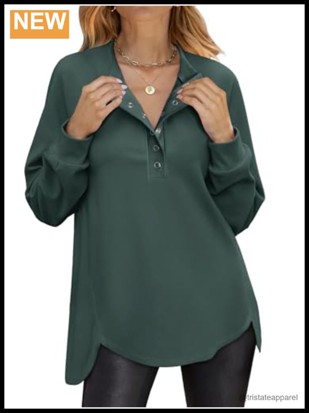 Oversized Women's Henley Tunic Sweatshirt with Long Sleeves